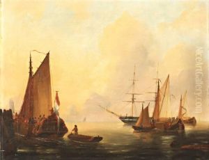 Schepen En Platbodem Onder Nederlandse Vlag Op Kalm Water by Willem Jun Gruyter