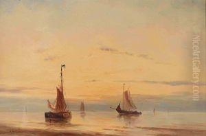Sailing Vessels Moored At Sunset by Willem Jun Gruyter