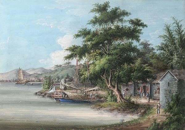 A Chinese Vessel Berthing In An Inlet, A Pair - view 1