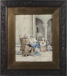 Monk Reading With A Woman And Children by Guerrino Guardabassi