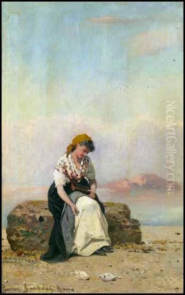 Girl Feeding Doves - view 1