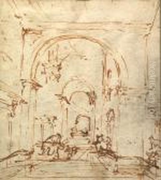 Fantaisie Architecturale Animee, Etude De Perspective - view 1