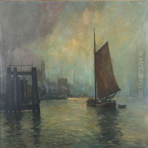 Harbour Scene From Hamburg by Rudolf Guba