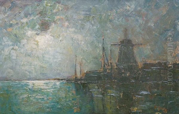 Nachtliche Fluslandschaft Mit Muhle - view 1