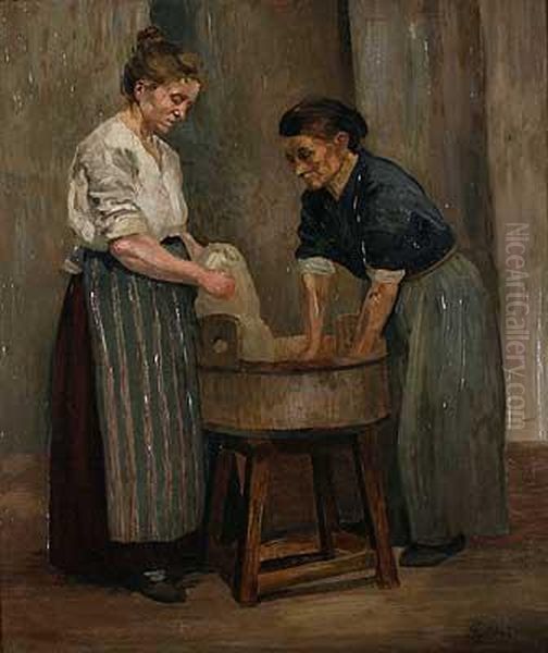 Zwei Wascherinnen Am Zuber - view 1