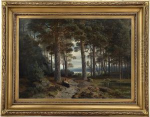 The Inner Of A Pine Tree Forest by Hans Fredrik Gude