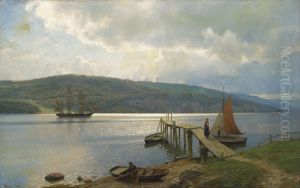 The Jetty At Feste Near Moss by Hans Fredrik Gude