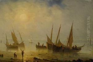 Fishing Boats At Sunrise by Herminie Gudin