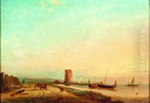 Vissersboten Aan De Kust Bij Zonsondergang by Herminie Gudin