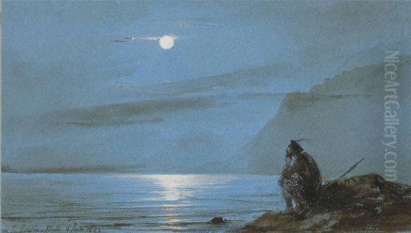 Soldat Ecossais Meditant Au Bord De L'eau Au Clair De Lune - view 1
