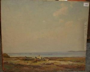 Deux Barques Echouees Sur La Plage by Louis Marius Gueit