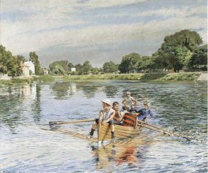 Scene De Canotage Au Pont De Bry by Ferdinand Joseph Gueldry