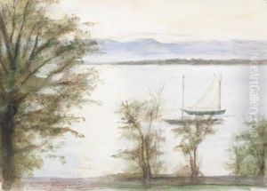 Paysage De Lac Avec Un Bateau by Jeanne Guerard-Gonzales