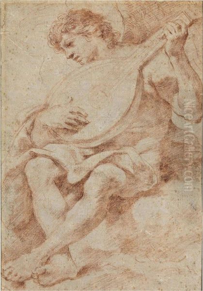 An Angel Seated On A Cloud Playing The Lute - view 1