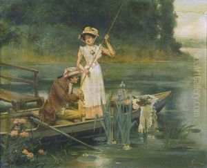 Elegantes Paar Beim Angeln by Charles Francois Prosper Guerin