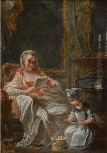 Scenes D'interieur Avec Une Jeune Femme Et Un Enfant by Francois Guerin