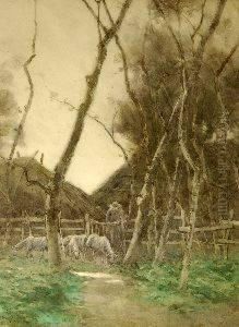 Farmer With Sheep, Signed Lower Left. Watercolor. - Sight: 24 In. X 20 In Farmer With Sheep, Signed Lower Left. Watercolor. - Sight: 24 In. X 20 In