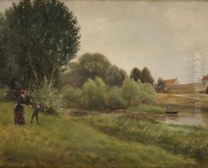 Promenade En Bord De Riviere by N. Guerin