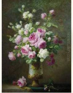Vase De Roses Sur Entablement by Therese Guerin