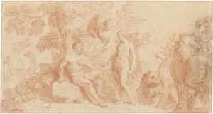 Adam And Eve In The Garden Of Eden by Du Louis Ii Guernier