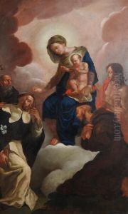 Madonna Col Bambino In Gloria Tra I Santi Antonio Abate, 
Domenico, 
Francesco E Sebastiano