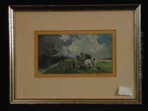 Heuernte Vor Aufziehendem Gewitter by Theodor Otto Michael Guggenberger
