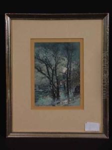 Erleuchtetes Schloss Im Winterlichen Mondschein by Theodor Otto Michael Guggenberger
