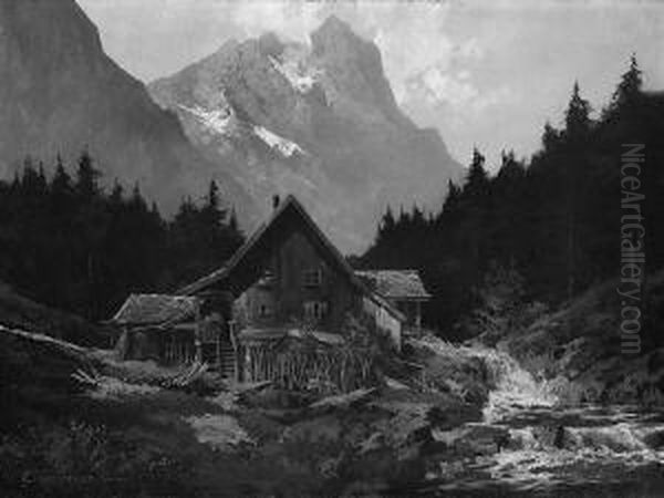 T. "muhle Am Gebirgsbach". Sign. Und Bez. Munchen. Ol Auf Lwd. Min. Besch. 60 X 81 Cm - view 1