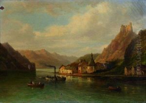 Le Bac Et Les Barques Sur Un Lac De Montagne by Jacques Guiaud