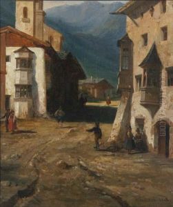 Strasenszene In Einem Bergdorf Mit Figurenstaffage by Jacques Guiaud