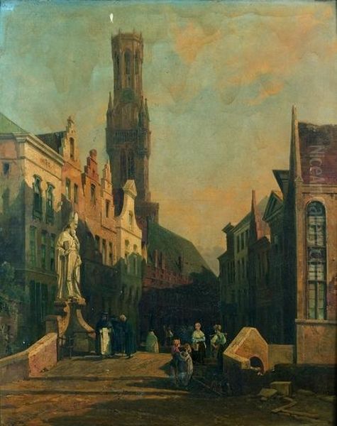 La Vue Du Beffroi De Bruges Dominant Une Rue Animee De Personnages - view 1