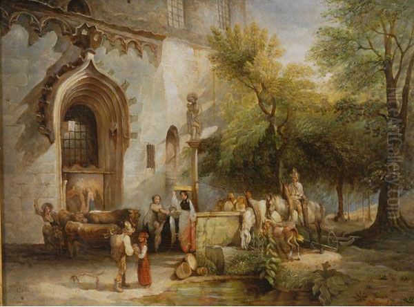 Figures Near A Fountain - view 1
