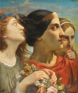 Projet De Fresque, Etude De Trois Tetes Feminines by Joseph Benoit Guichard