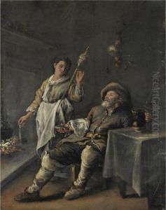 Scena D'interno Davanti A Un Camino by Domenico Guidobono