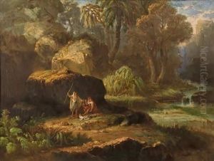 Chasseurs Indiens Dans Une Foret Du Bresil by Jean Adrien Guignet
