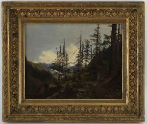 Paysage De Montagne Anime by Charles Louis Guigon