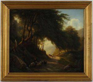 Paysage De Campagne Anime by Charles Louis Guigon