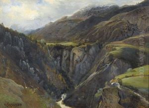 Herbstliche Berglandschaft Mit Schlucht by Charles Louis Guigon