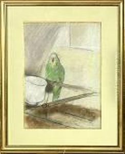 Le Perroquet De Juliette. Pastel Signe. 31 X 12 Cm by Francois Joseph Guiguet