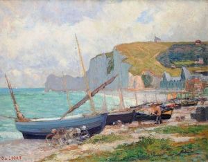 Barques Echouees A Etretat, Effet Du Matin by Narcisse Guilbert