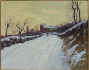 Paysage De Neige Au Crepuscule by Narcisse Guilbert