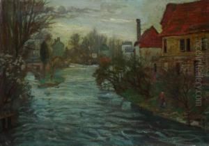 Paysage Fluvial Aux Toits Rouges