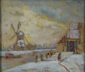Moulin Et Canal Sous La Neige by Roger Guillaume