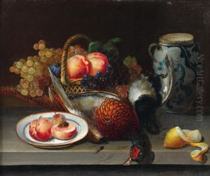 Assiette De Peche Et Corbeille De Fruits by Guillaumet
