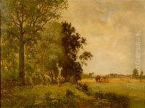 Harvest Scene With Figure On A Woodland Path by Ernest Guillemer
