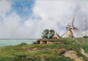 Promeneusepres Dun Moulin A Vent En Bord De Mer En Bretagne by Jean Baptiste Antoine Guillemet