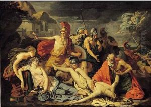 La Mort D'hippolyte, Suivant Le Recit De Theramene :la Timide Aricie Est Alors Arrivee ; Elle Approche, Elle Voit L'herbe Rouge Et Fumante by Alexandre-Charles Guillemot