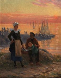 Famille De Pecheur, Soleil Couchant by Alfred Guillou