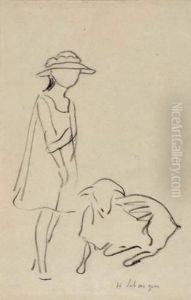 Jeune Fille Et Chevre by Henri Guinier