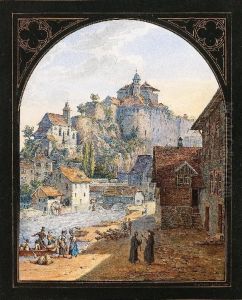 Blick Auf Aarburg Mit Der Festungsanlage Und Feiner Figurenstaffage